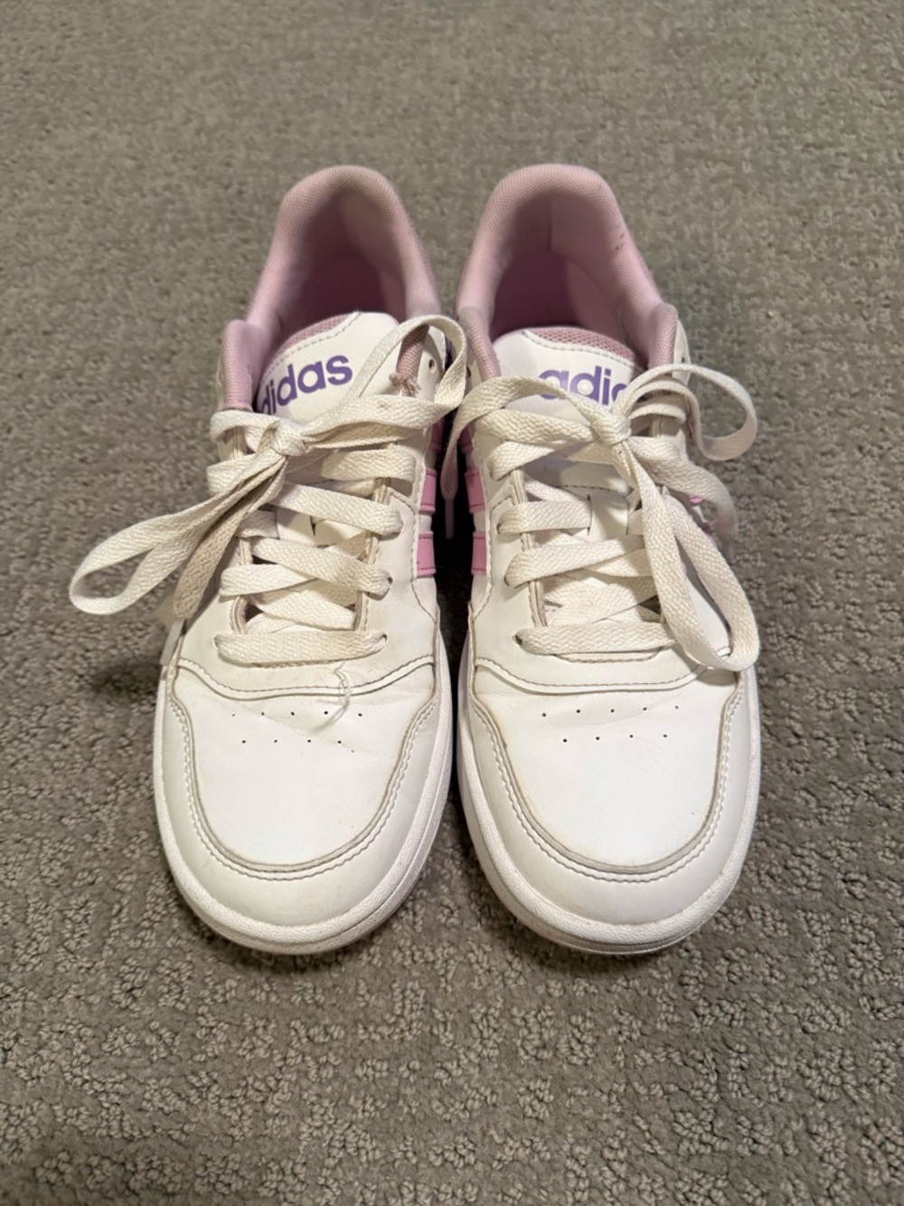 adidas White Sneakers with Light Purple and Pink Accents